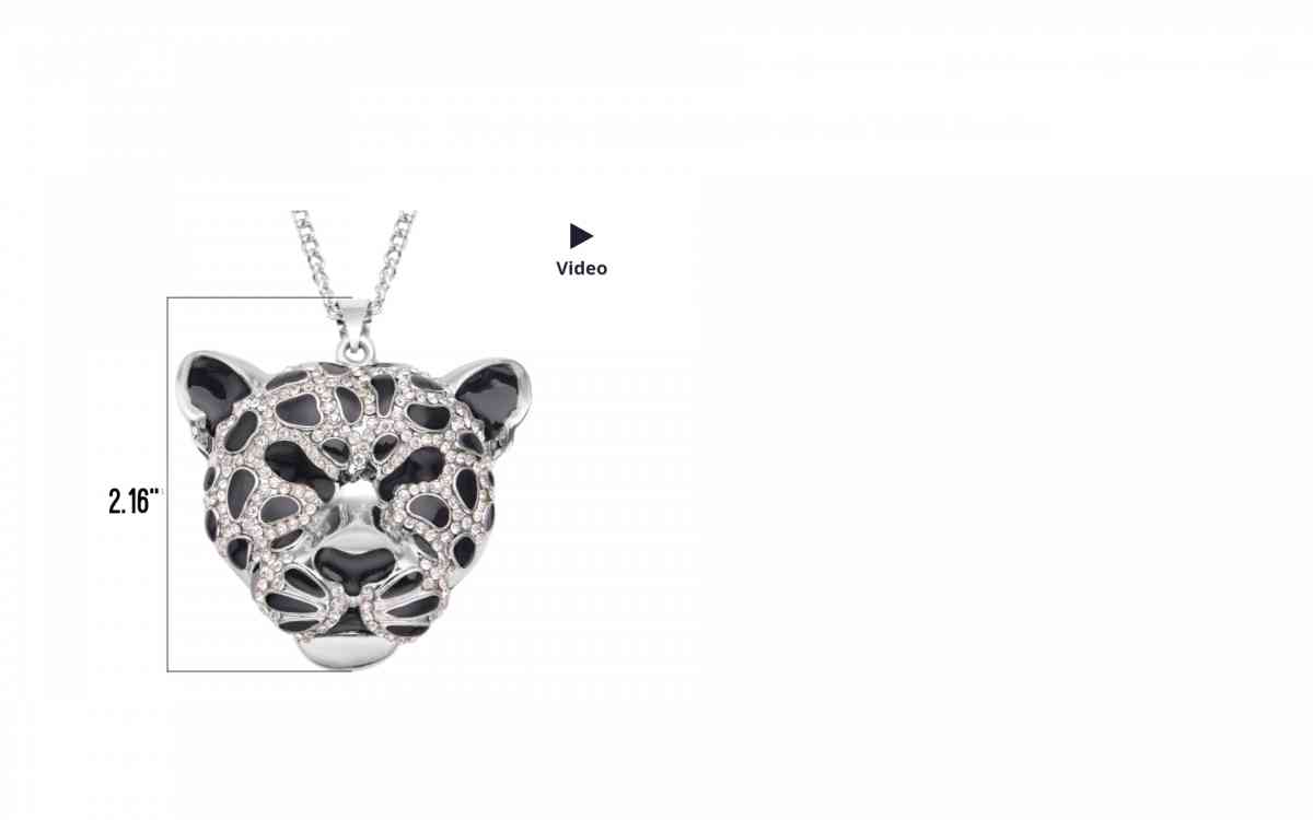 White crystal & black enamel Panther necklace - Myrtle Beach, South Carolina - FleaMarketBay