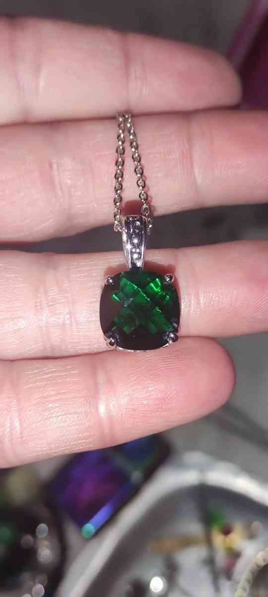 Large square emerald pendant on silver chain - Piedmont, South Carolina