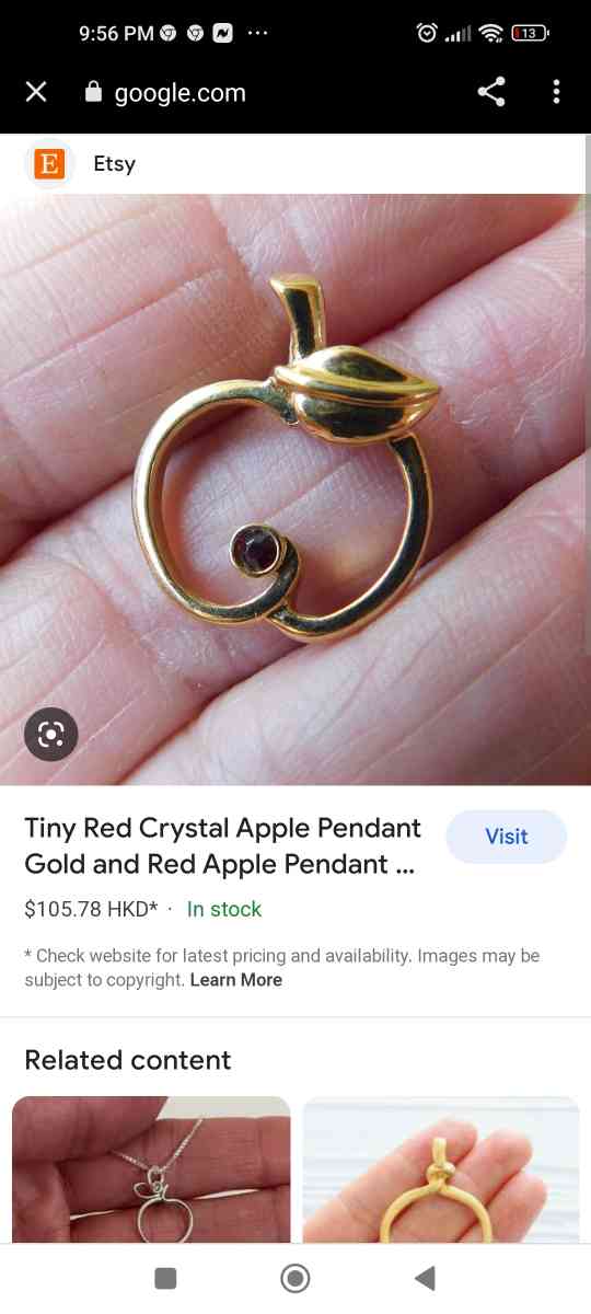 Tiny red crystal apple pendant on gold chain retails 106 - Piedmont, South Carolina - FleaMarketBay