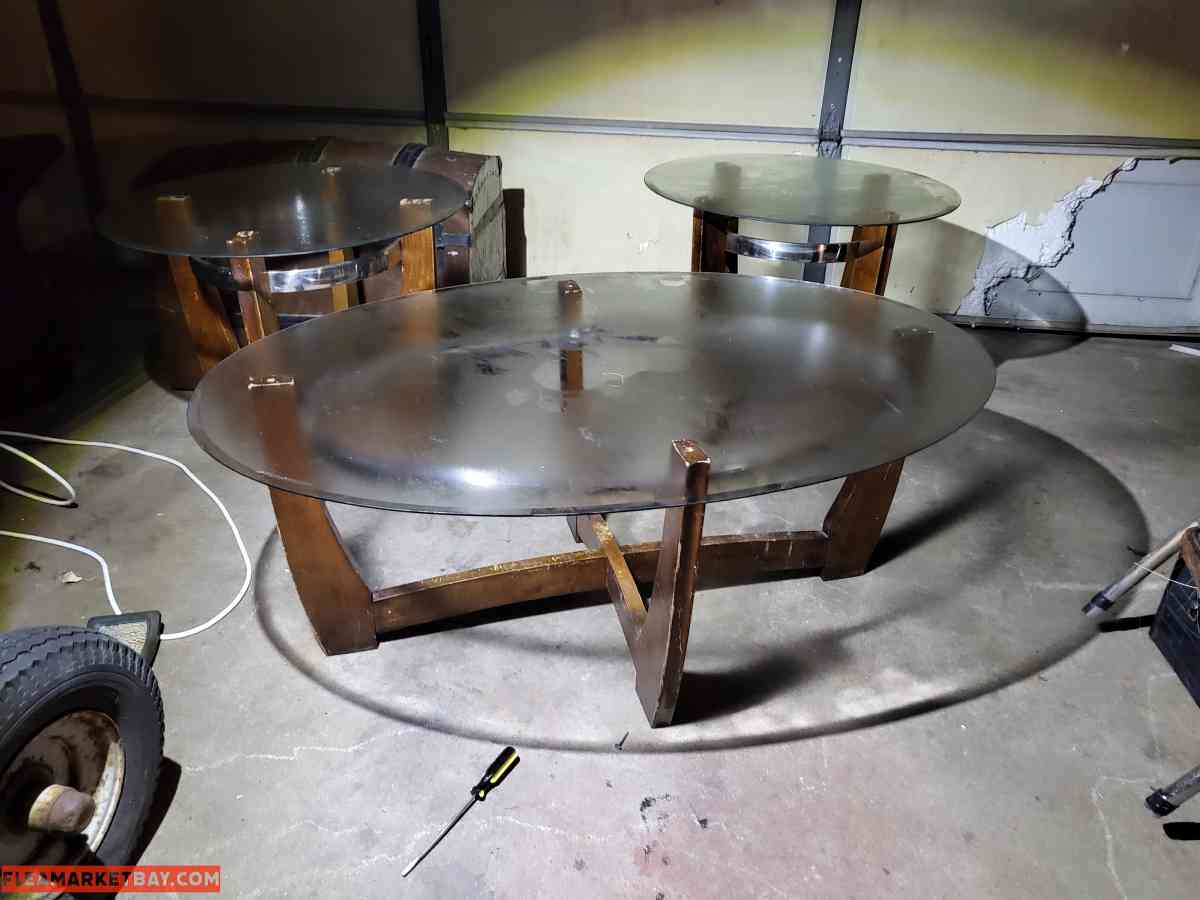Mid-century  3 piece glass coffee tables