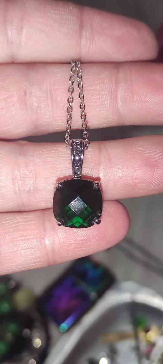 Large square emerald pendant on silver chain - Piedmont, South Carolina - FleaMarketBay