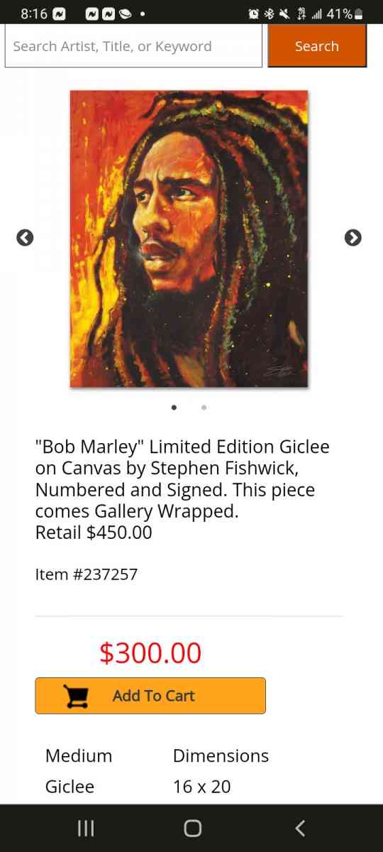 3 times larger than in the photo Gilcee bobMarley print - Abilene, Texas