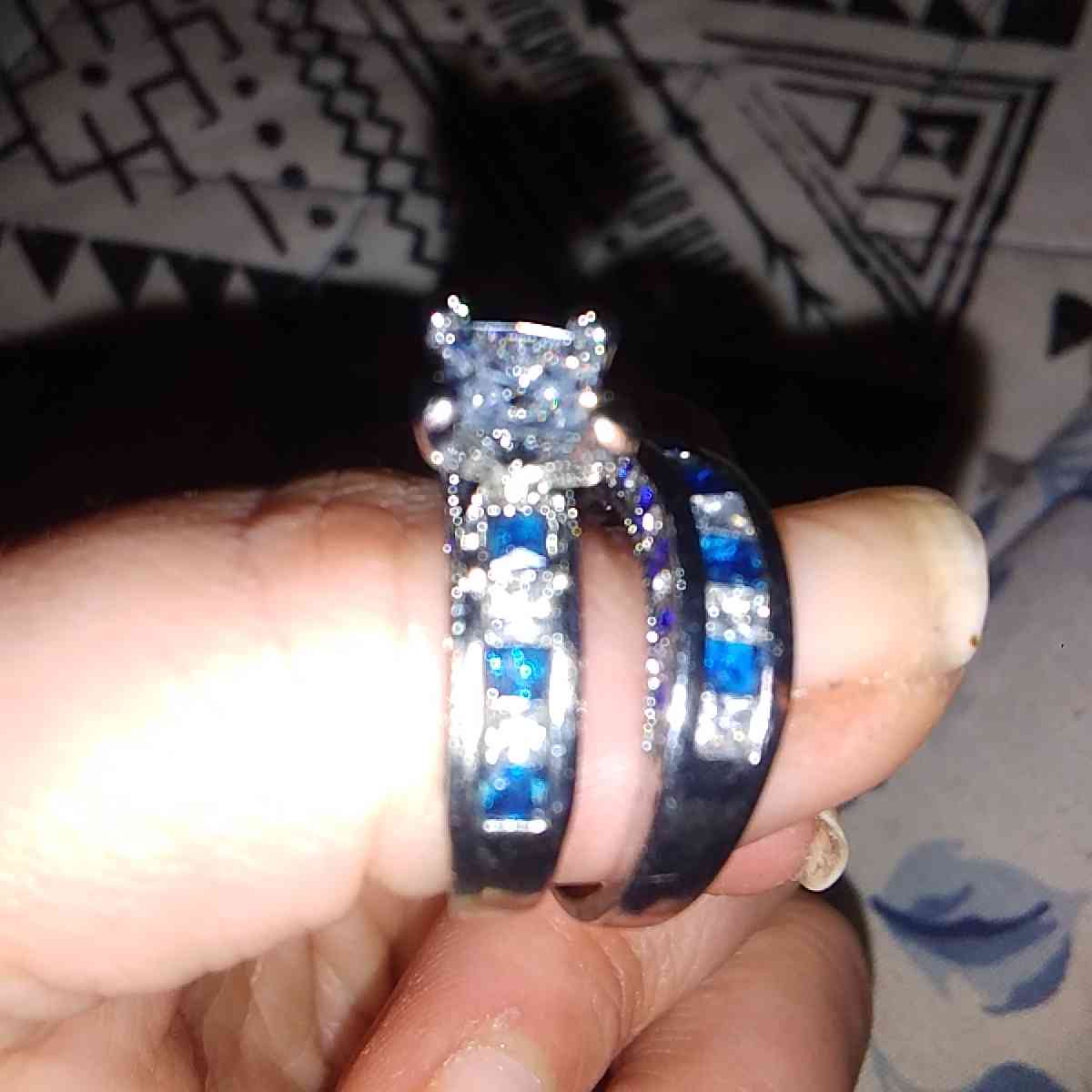 hes and hers white and blue diamonds wedding rings sets - Kansas City, Missouri - FleaMarketBay