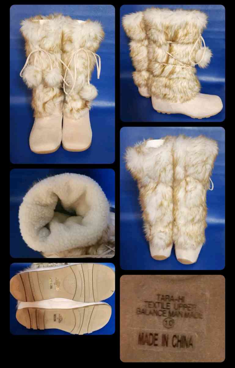Tan ladies SZ 10 knee high fuzzy boots Faux leather - Mountain Home, Idaho - FleaMarketBay
