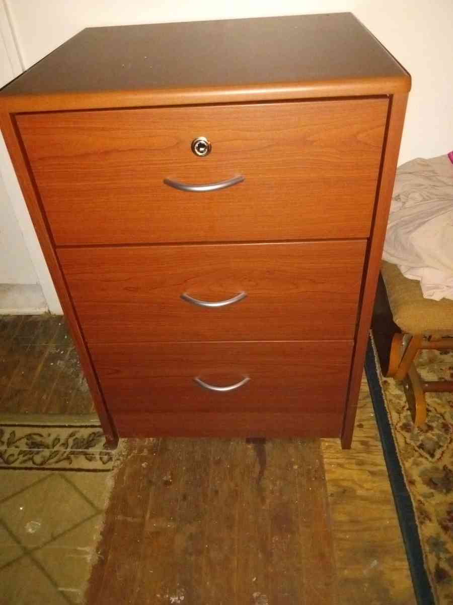 three drawer locking night stand