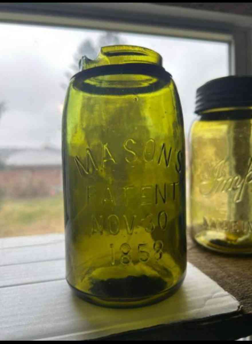 Masons patent nov 30 1858 ground lip shoulder seal olive - Canton, Ohio - FleaMarketBay