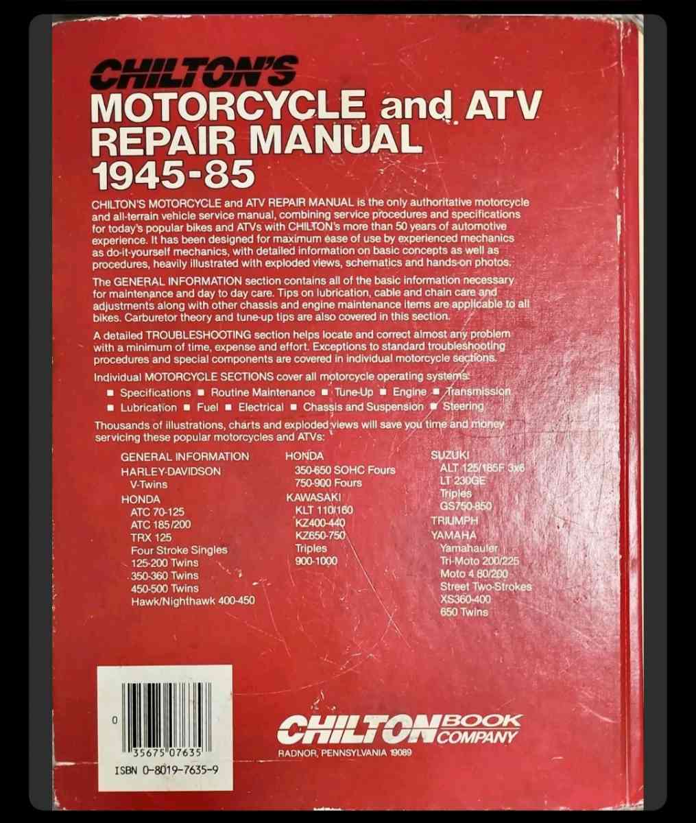 Chiltons Motorcycle and ATV Repair Manual 194585 - Mountain Home, Idaho - FleaMarketBay