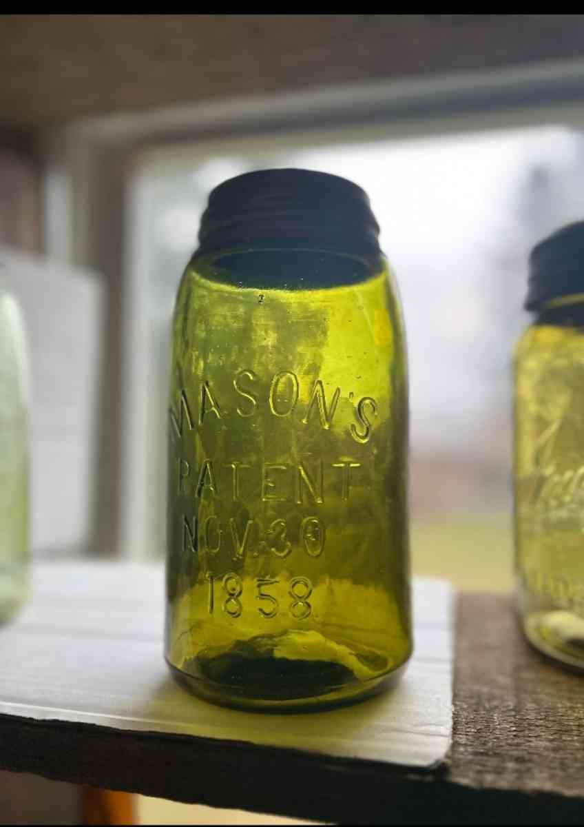 Masons patent nov 30 1858 ground lip shoulder seal olive - Canton, Ohio - FleaMarketBay