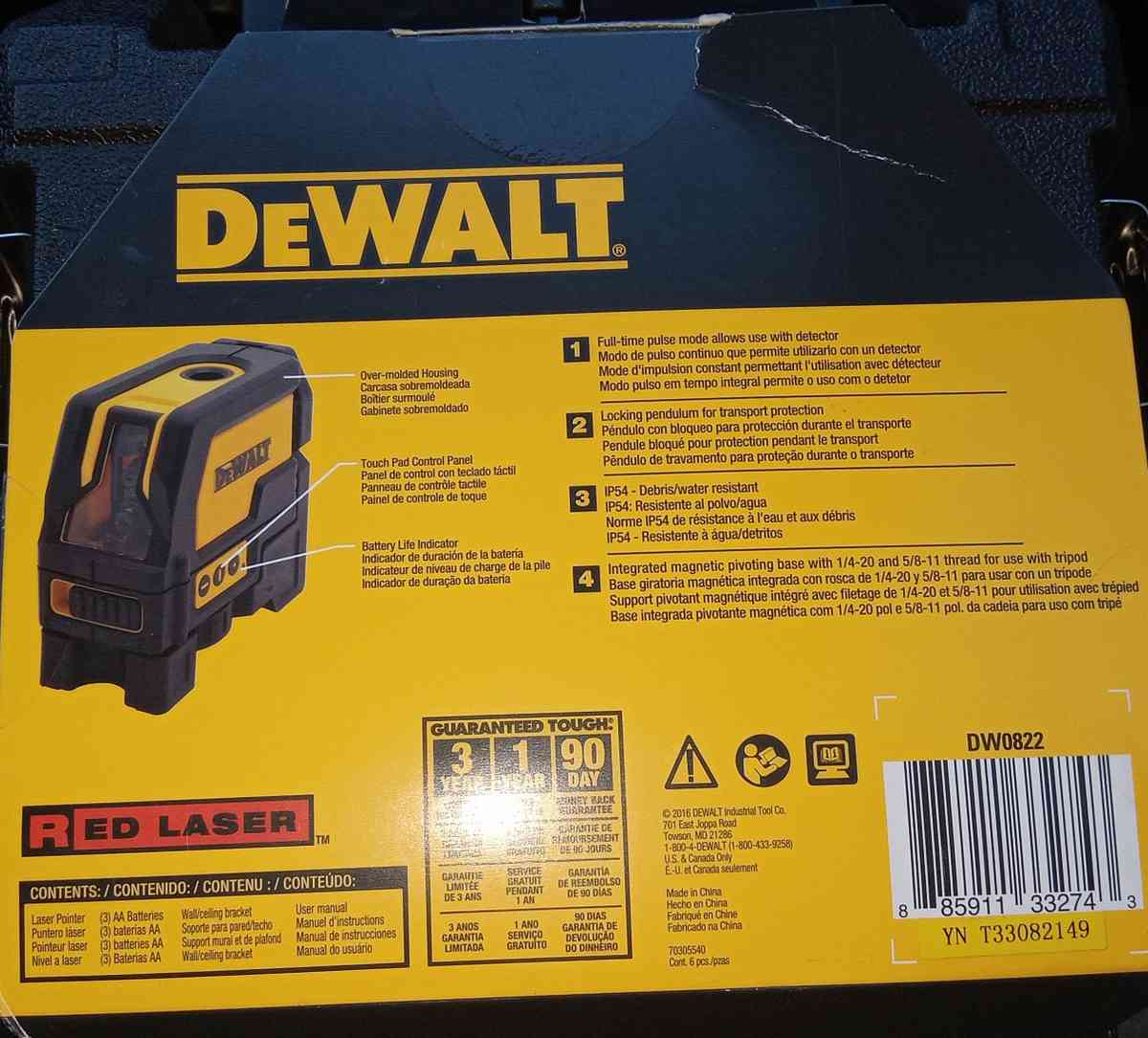 DeWalt DW0822 LEVEL CROSSLINE PLUMB LASER - Santa Maria, California - FleaMarketBay