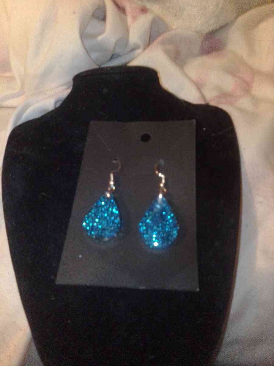 sparkly blue handmade earrings - Marengo, Indiana