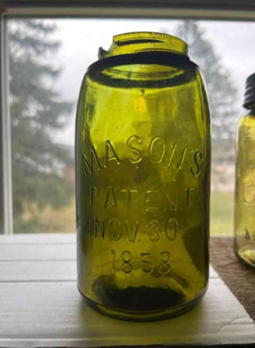 Masons patent nov 30 1858 ground lip shoulder seal olive - Canton, Ohio - FleaMarketBay