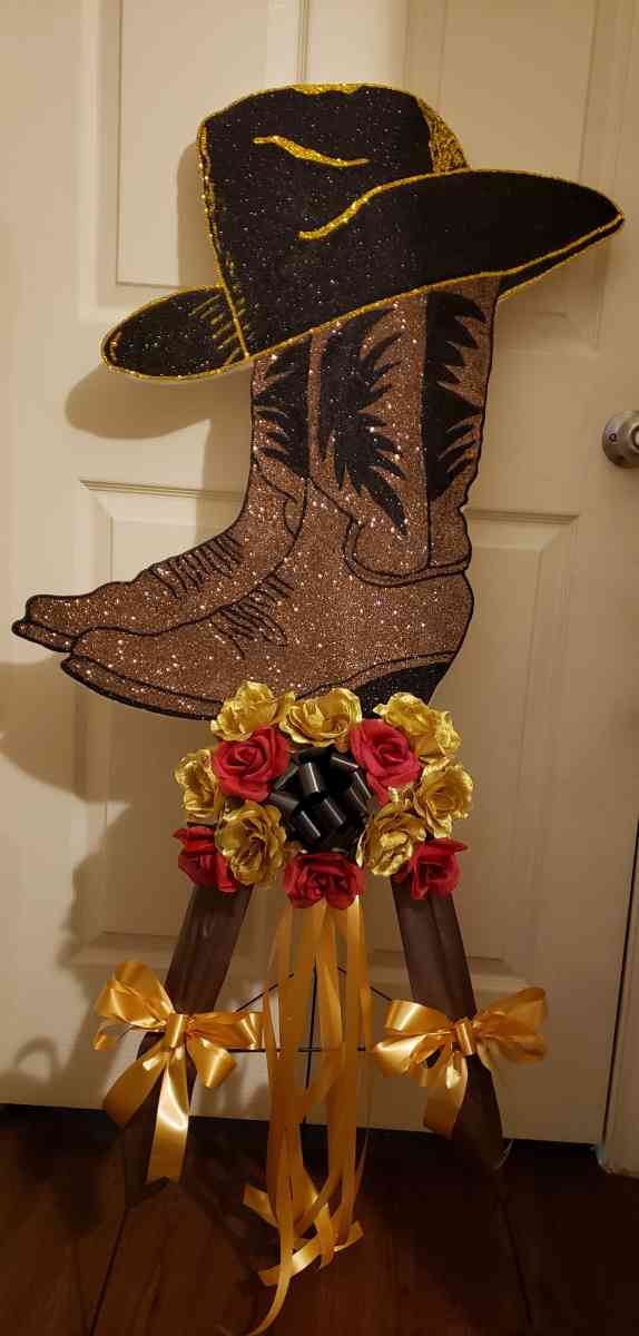 Cemetery Foam Cowboy Boots  Hat Arrangement Stand - San Antonio, Texas