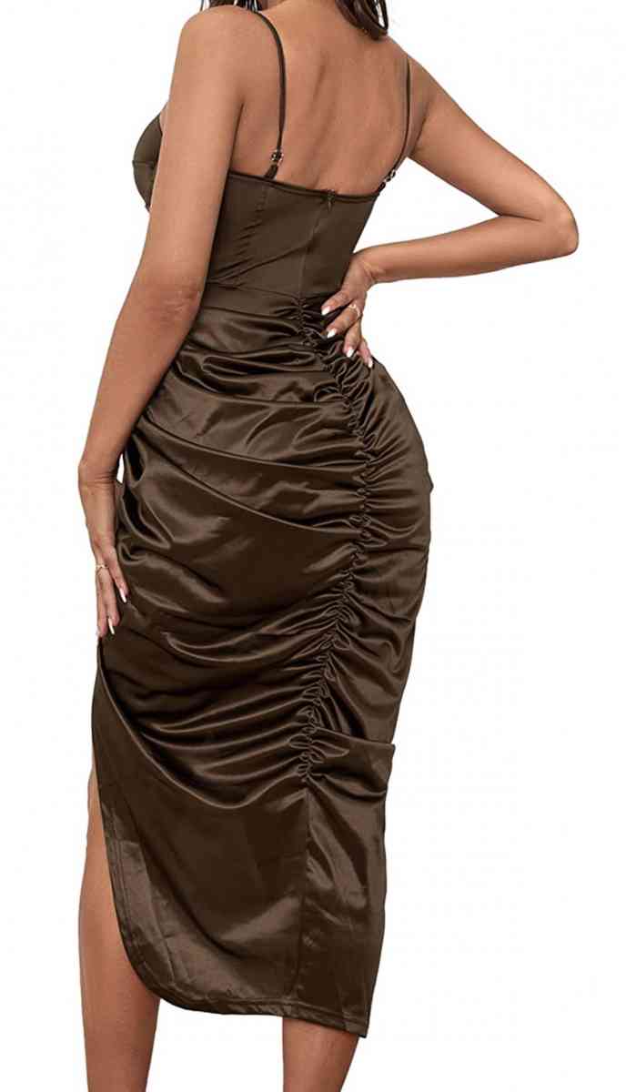 Umenlele Womens Sexy Satin Spaghetti Strap Ruched Side Split - Antioch, Tennessee - FleaMarketBay