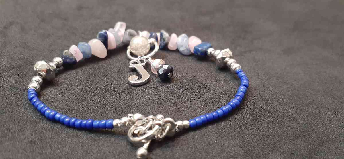 Rose Quartz and Sodalite Gemstone Charm Bracelet jewelry - San Antonio, Texas - FleaMarketBay