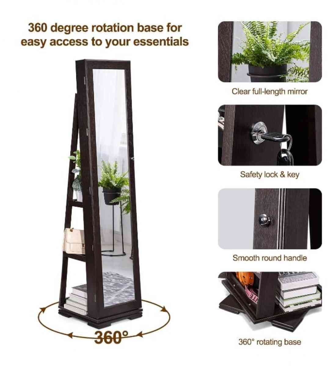 360Swivel Jewelry Armoire w MirrorFull Length Mirror Jewelry - Victorville, California - FleaMarketBay