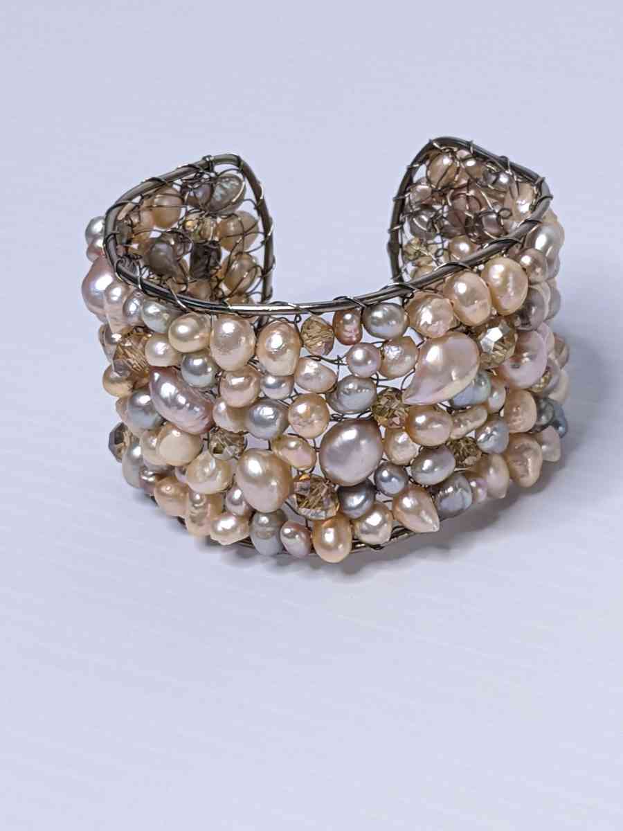 Multi colored freshwater pearls mesh cuff bracelet - Key West, Florida