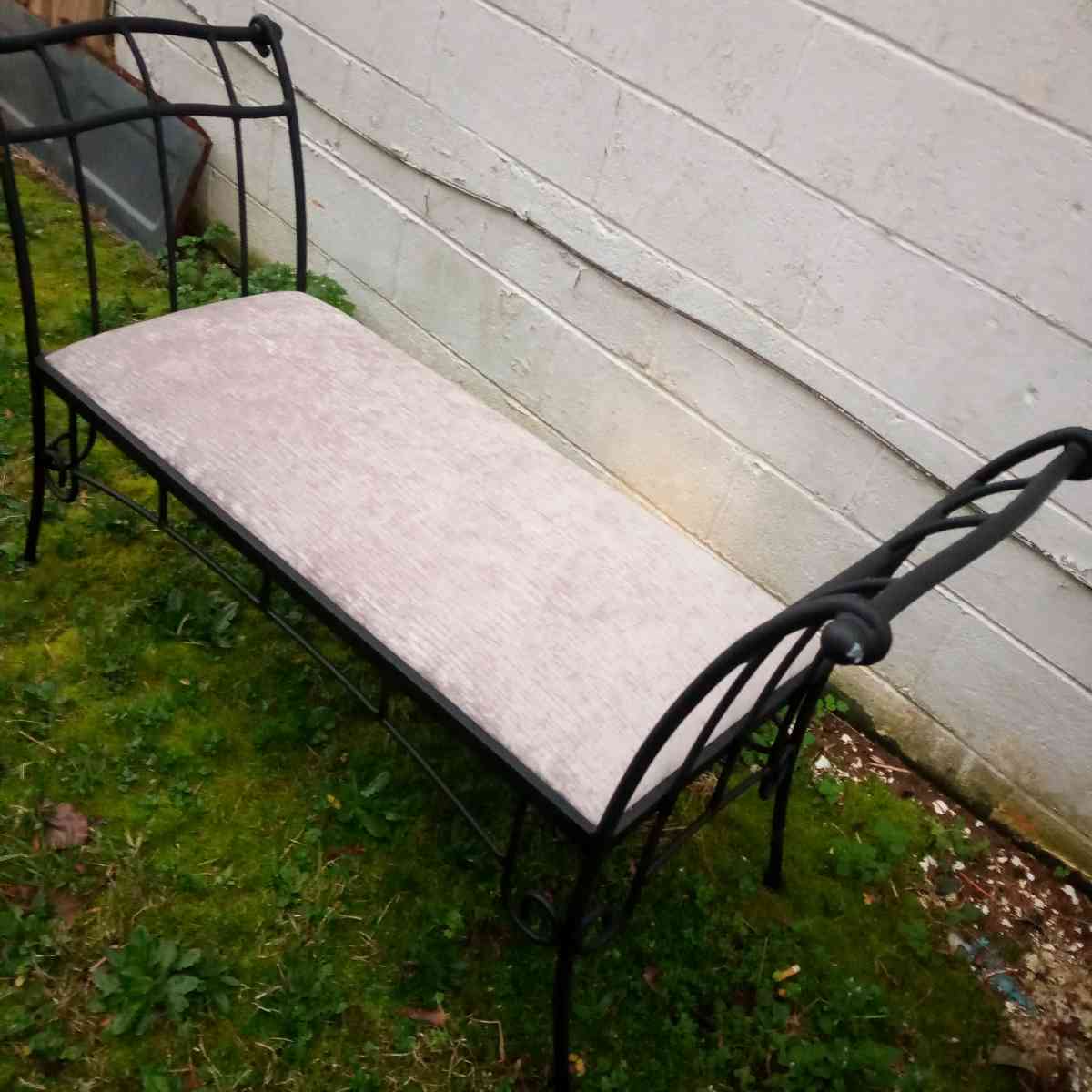 old unique antique iron rod bench newly upholstered - Granite Falls, North Carolina - FleaMarketBay