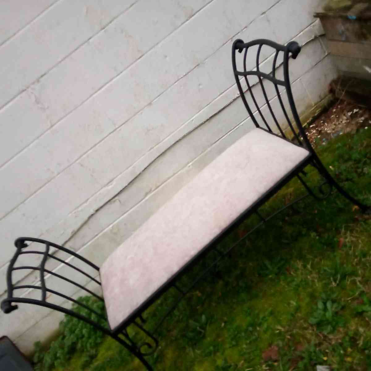 old unique antique iron rod bench newly upholstered