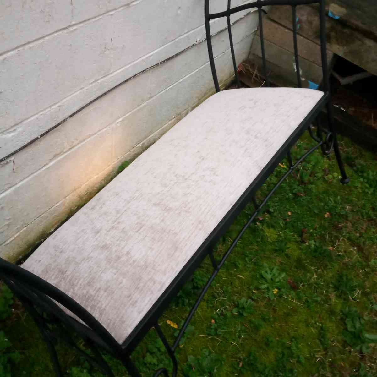 old unique antique iron rod bench newly upholstered - Granite Falls, North Carolina - FleaMarketBay