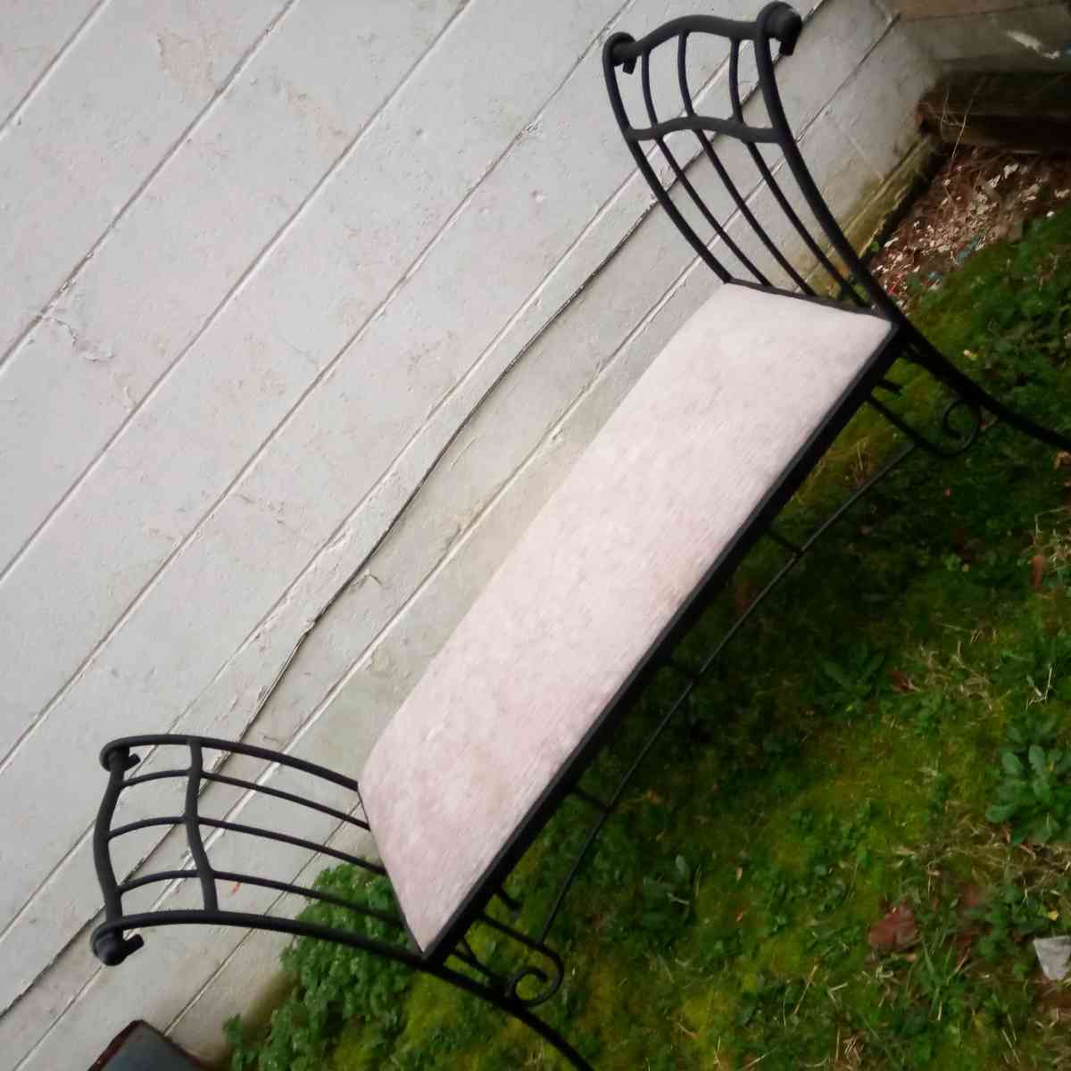 old unique antique iron rod bench newly upholstered - Granite Falls, North Carolina - FleaMarketBay