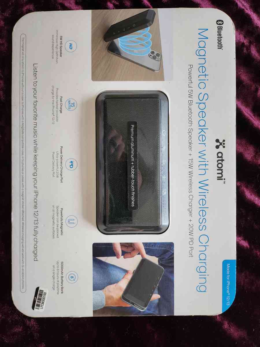 ATOMI Wireless Magnetic Fast Charger With Bluetooth Speaker