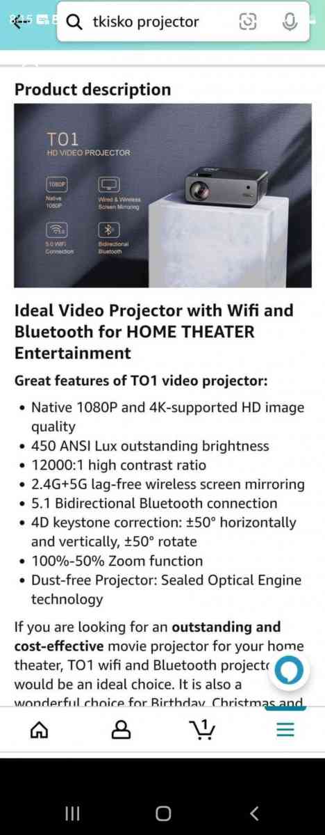 tkisko 1080x2160p 4k Support projector - Fort Worth, Texas - FleaMarketBay