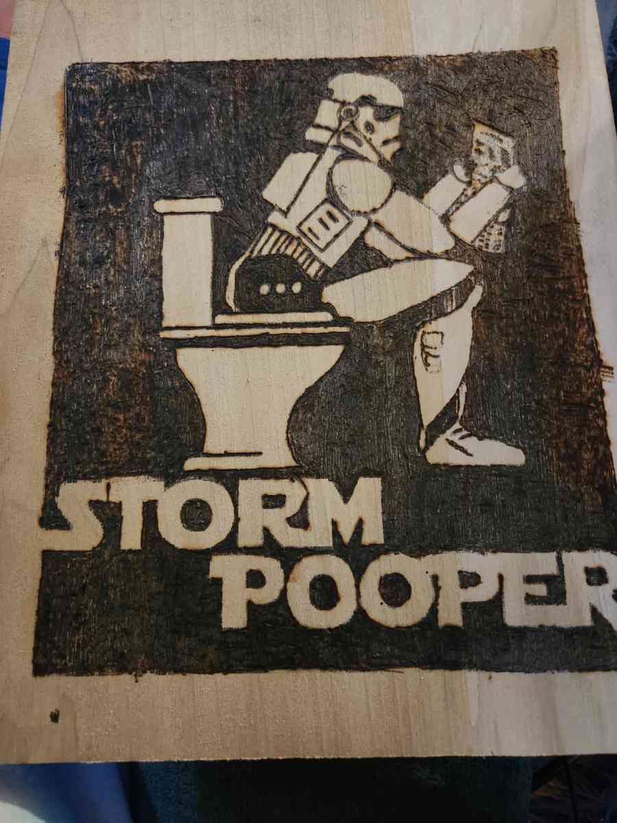 wood burning of a storm pooper - Blooming Glen, Pennsylvania