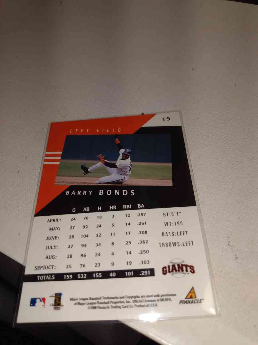 1996 Pinnacle performer Barry bonds - Alicia, Arkansas - FleaMarketBay
