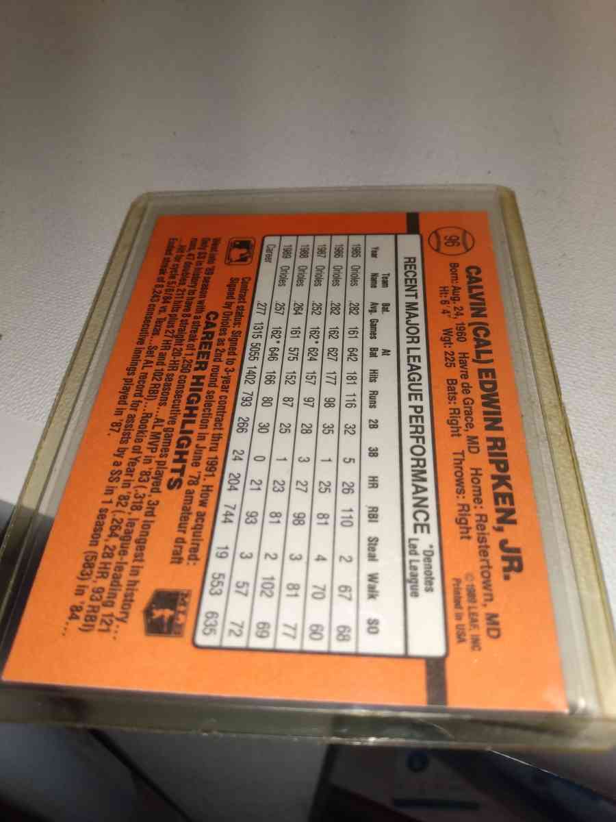 1990 donruss card number 96 Cal ripken Jr error card - Alicia, Arkansas - FleaMarketBay