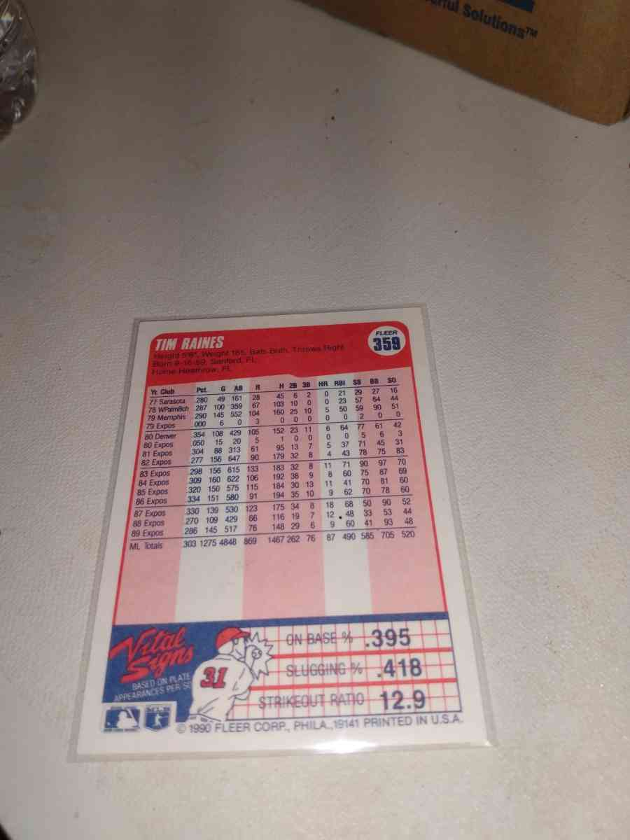 1990 Fleer card number 359 Tim raines - Alicia, Arkansas - FleaMarketBay