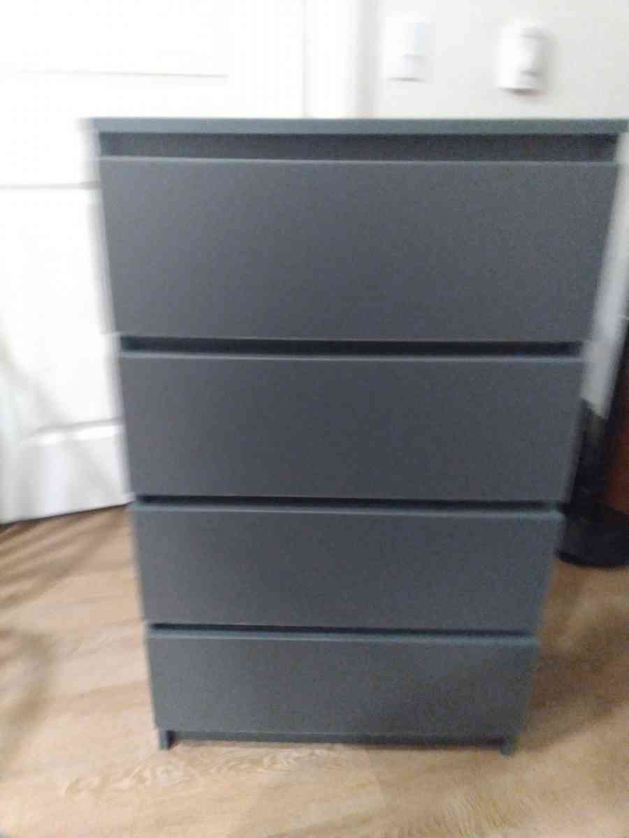 two 4 drawer and two 2 drawer with shelves grey chests
