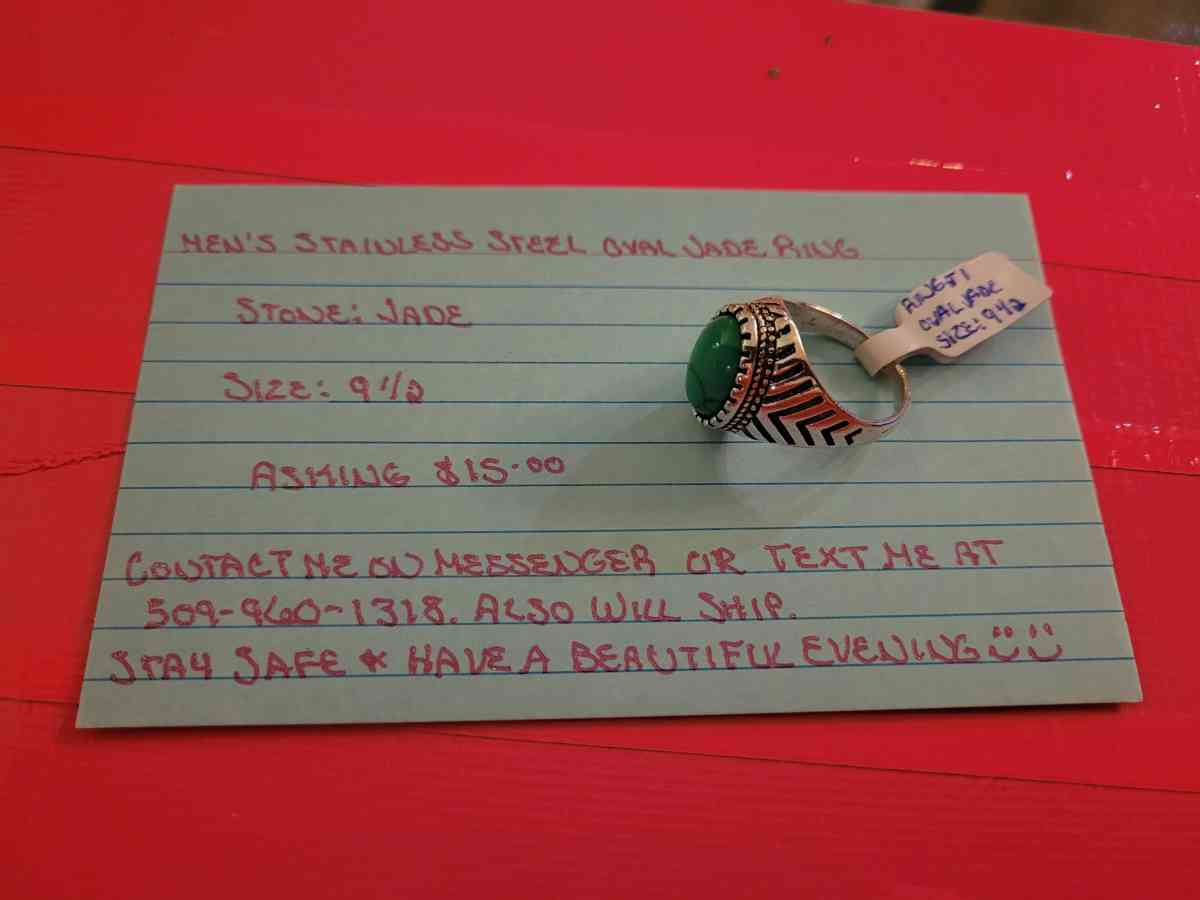 Stainless Steel Mens Oval Jade Ring - Cheney, Washington - FleaMarketBay