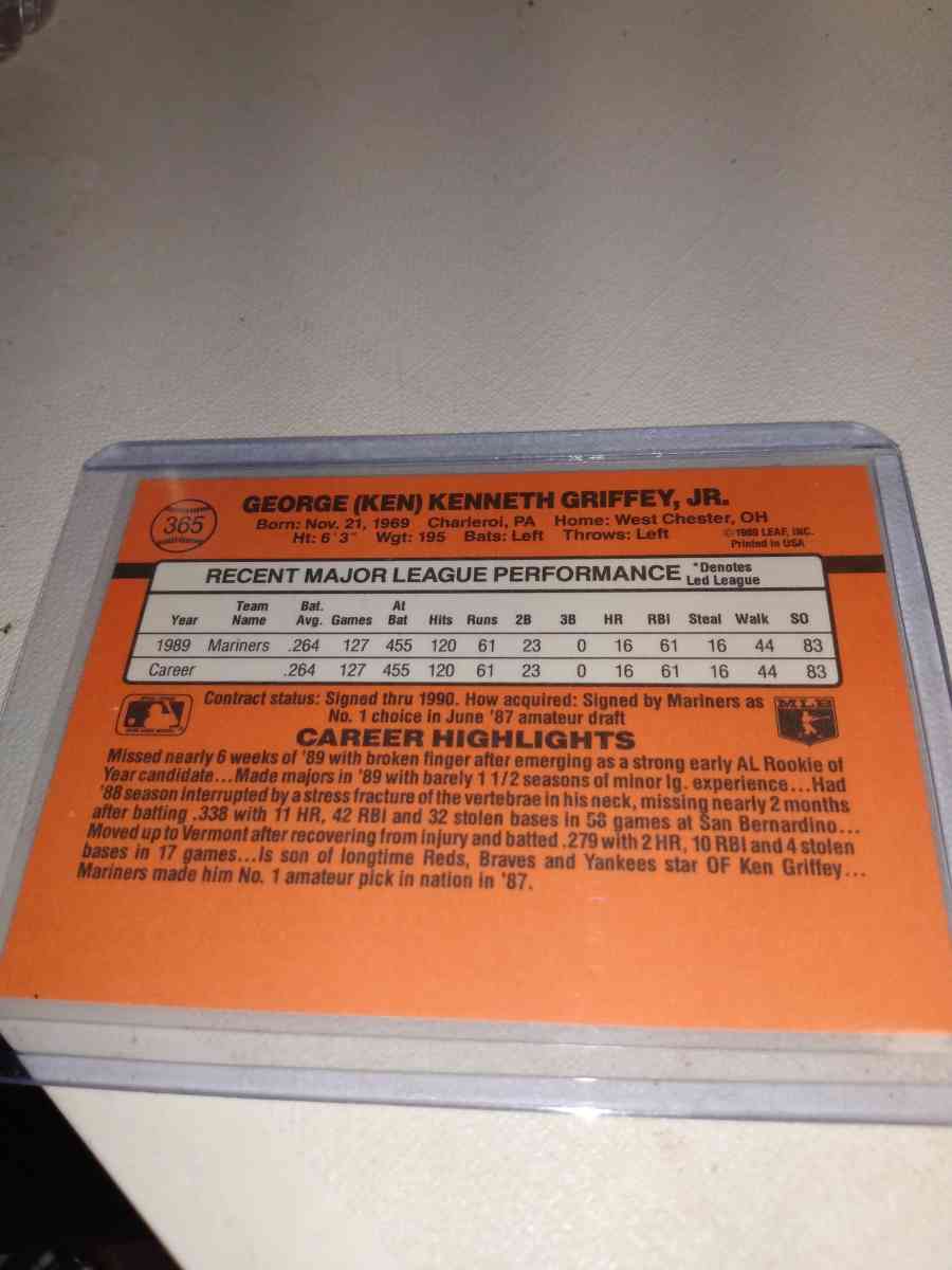1990 donruss Ken Griffey Jr card number 365 - Alicia, Arkansas - FleaMarketBay