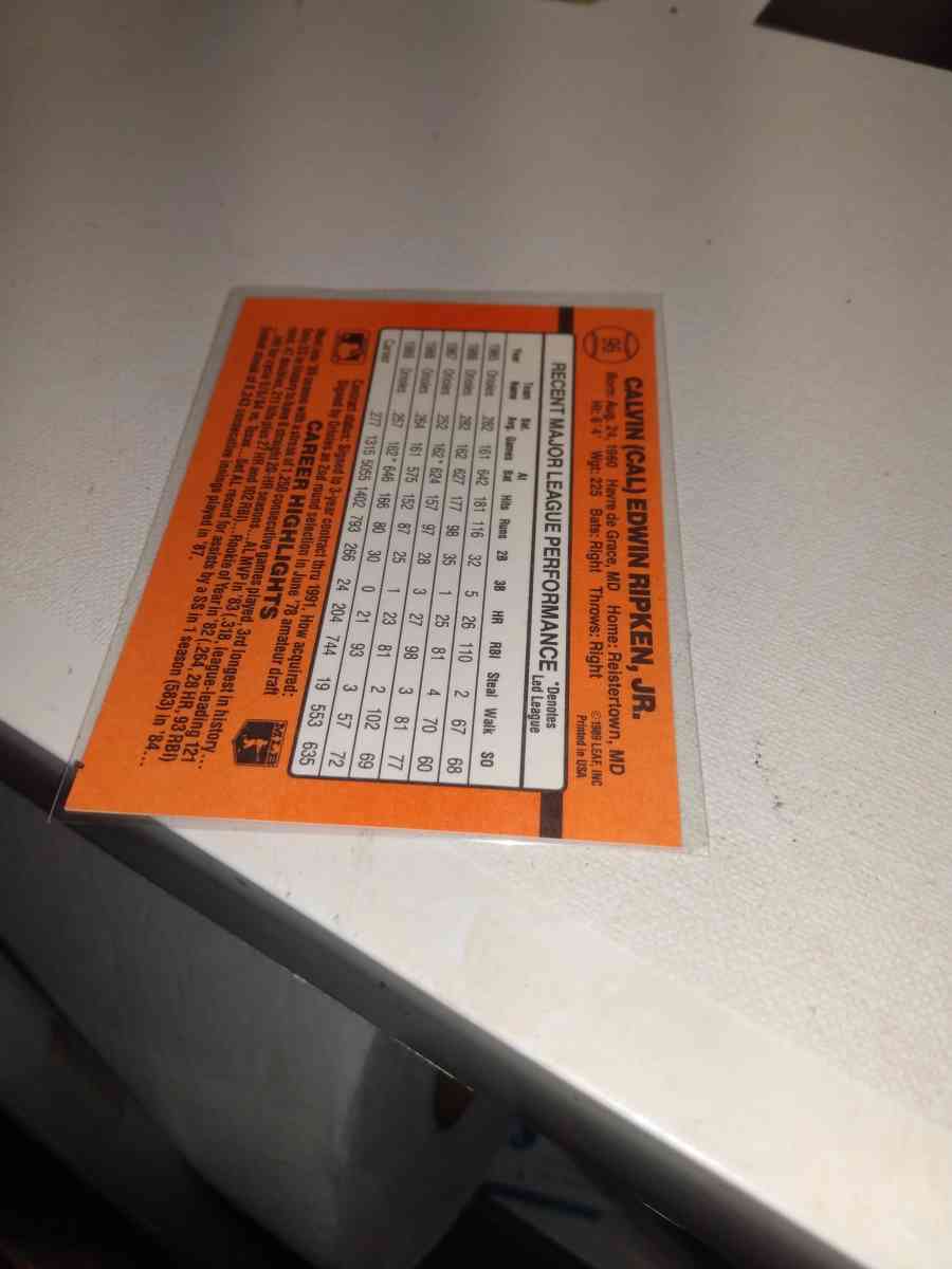 donruss 1990 Cal ripken Jr error card - Alicia, Arkansas - FleaMarketBay