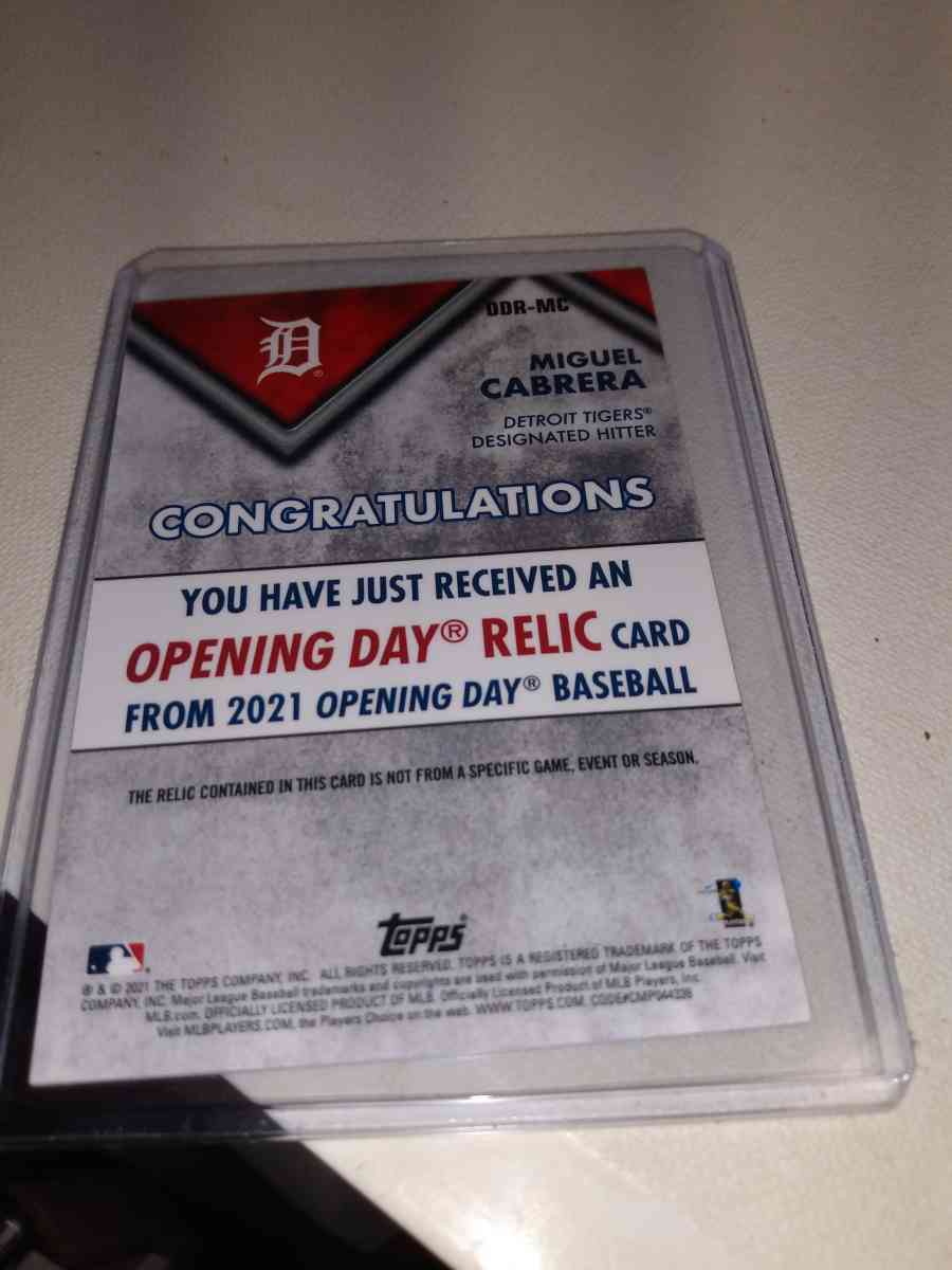 cops opening day relic Miguel Cabrera - Alicia, Arkansas - FleaMarketBay
