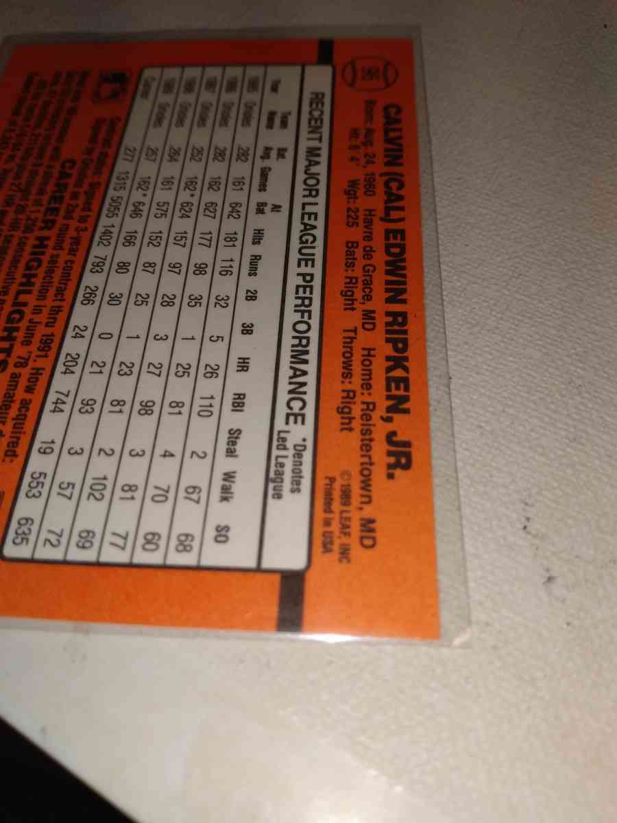 donruss 1990 Cal ripken Jr error card - Alicia, Arkansas - FleaMarketBay