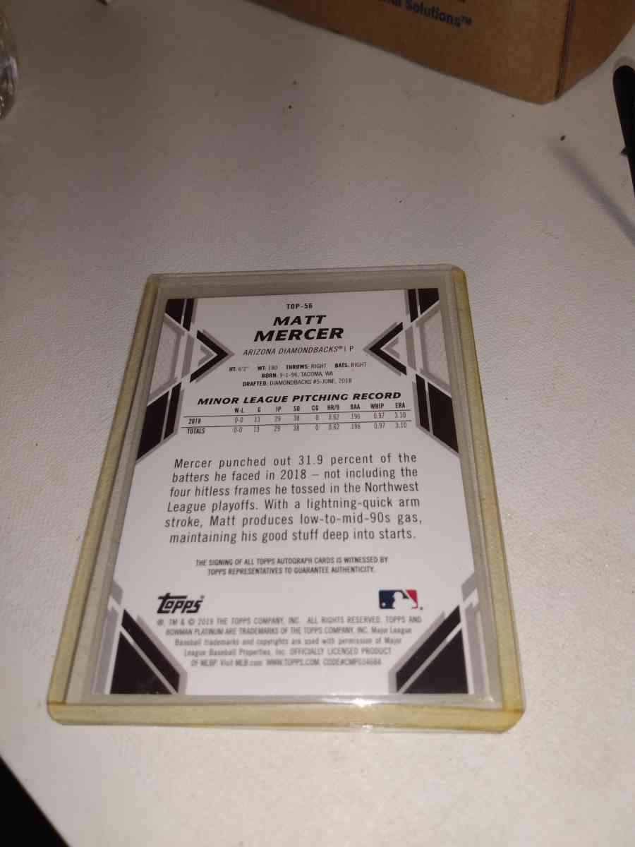 2019 autographed Bowman Matt Mercer - Alicia, Arkansas - FleaMarketBay