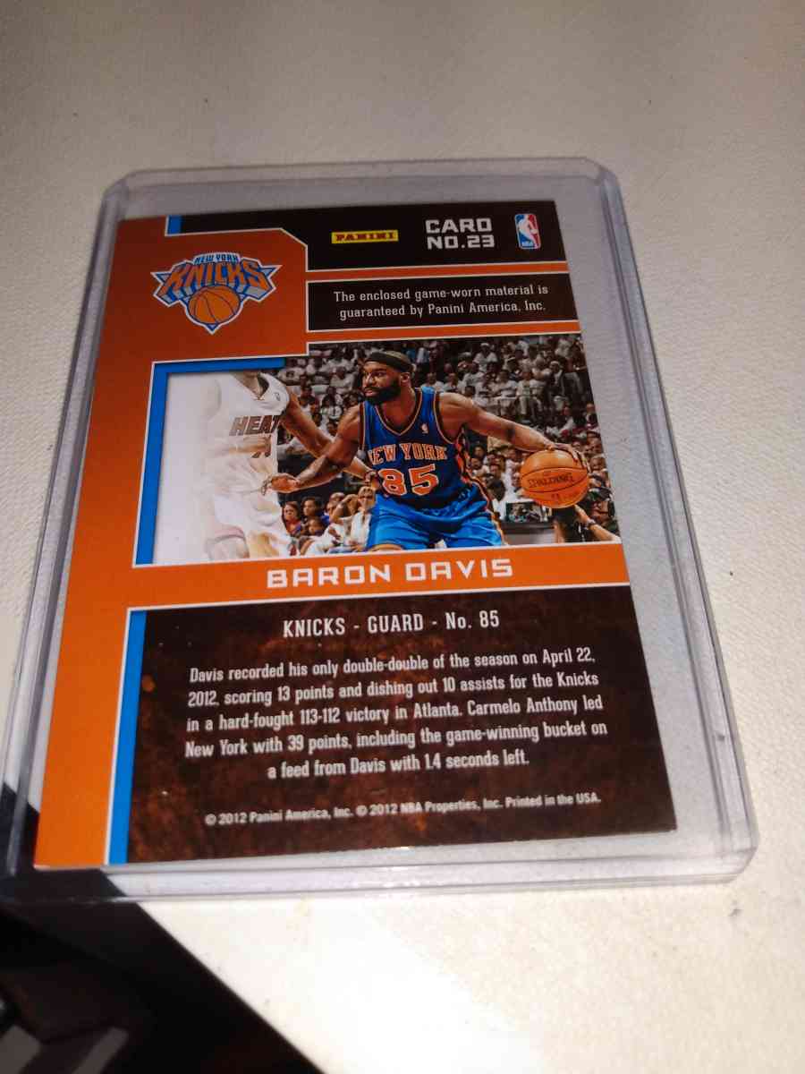 2012 panini Baron Davis New York Knicks relic - Alicia, Arkansas - FleaMarketBay