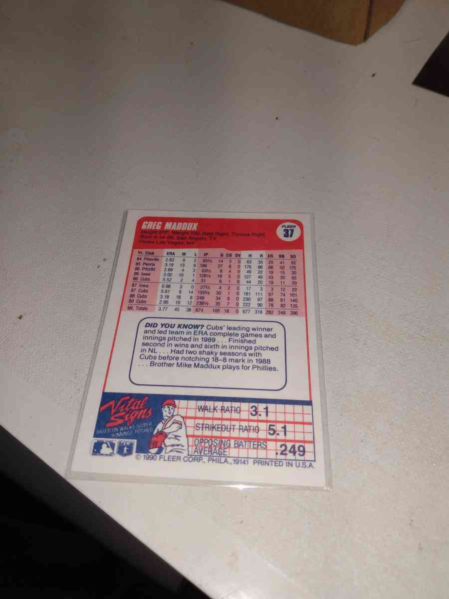 1990 Fleer Greg Maddox - Alicia, Arkansas - FleaMarketBay