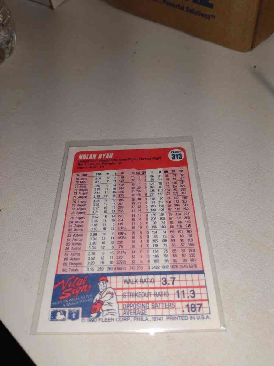 1990 Fleer card number 313 Nolan Ryan - Alicia, Arkansas - FleaMarketBay