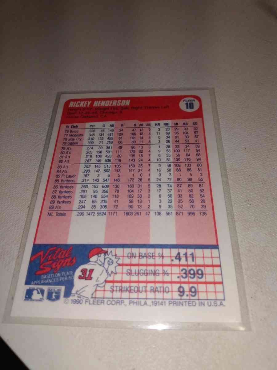 1990 Fleer Ricky the man Henderson - Alicia, Arkansas - FleaMarketBay