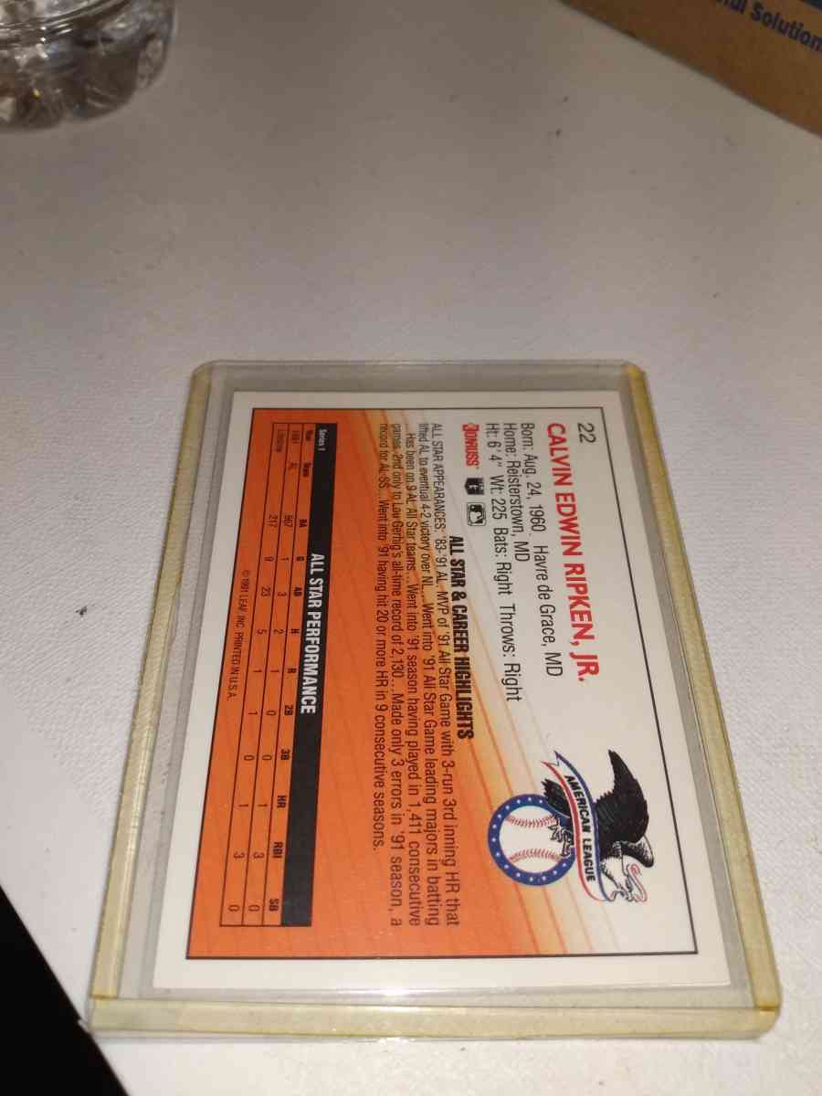 1992 donruss Cal ripken Jr card number 22 - Alicia, Arkansas - FleaMarketBay