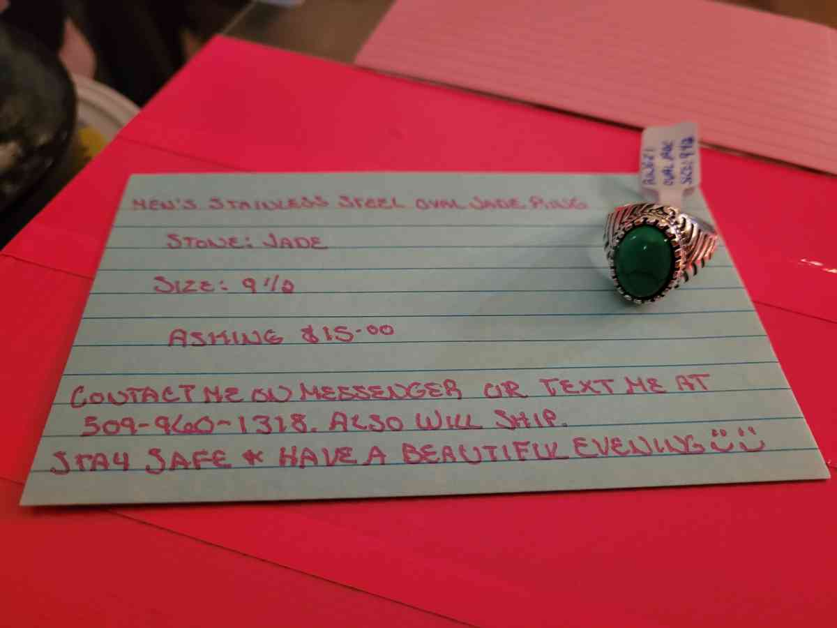 Stainless Steel Mens Oval Jade Ring - Cheney, Washington