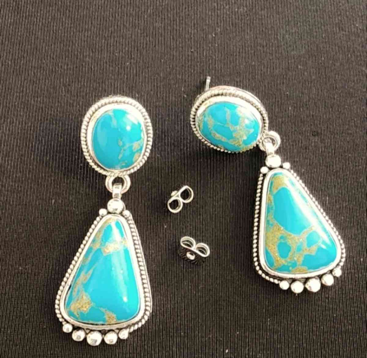 Turquoise and Silver Swirl Earrings