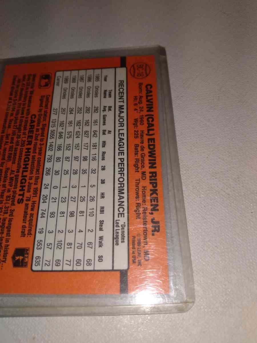 1990 donruss Cal ripken Jr error card - Alicia, Arkansas - FleaMarketBay