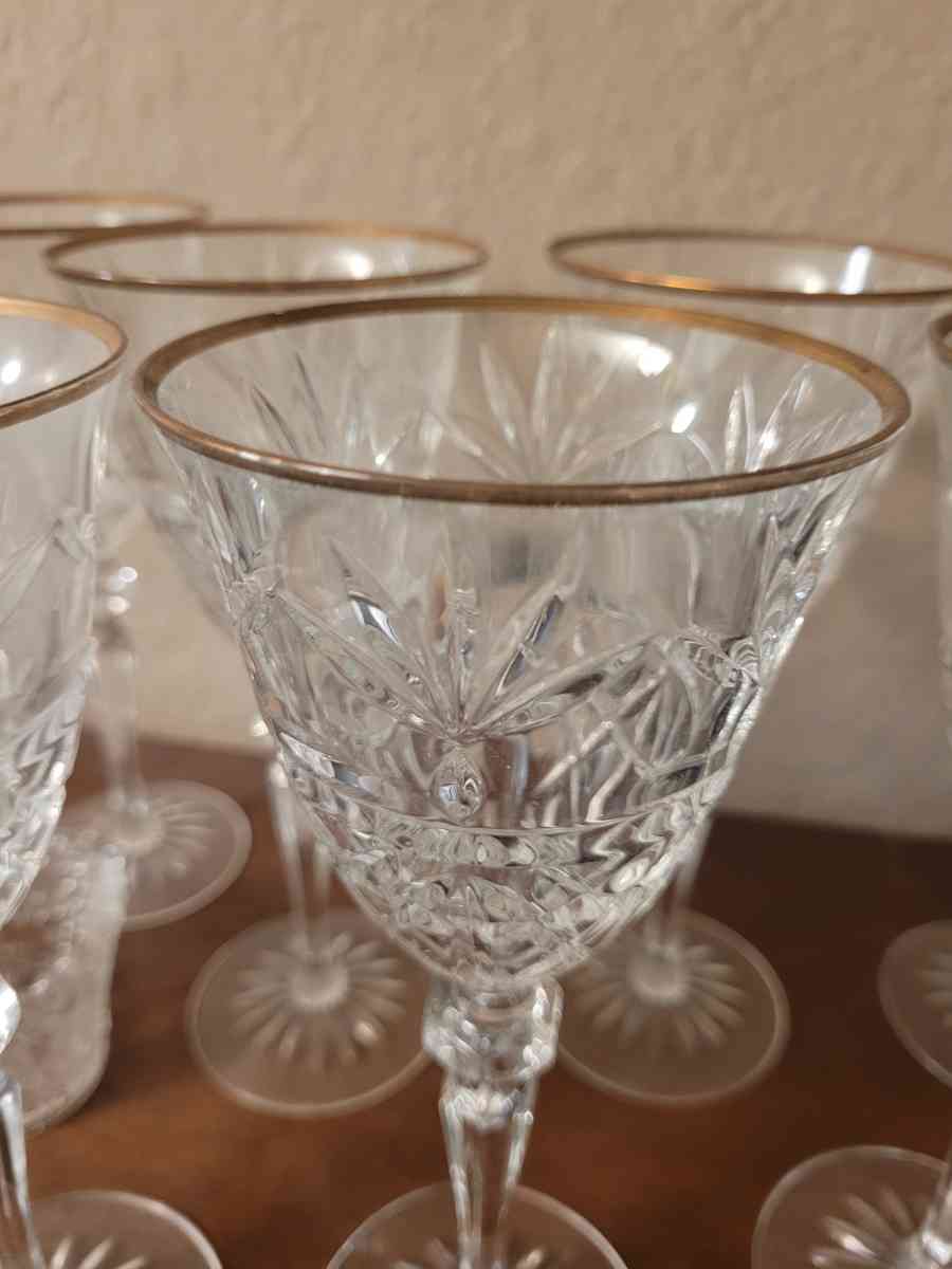 Set of 8 24K Gold Rim Cut Heavy Crystal Stemware - Mid Florida, Florida - FleaMarketBay