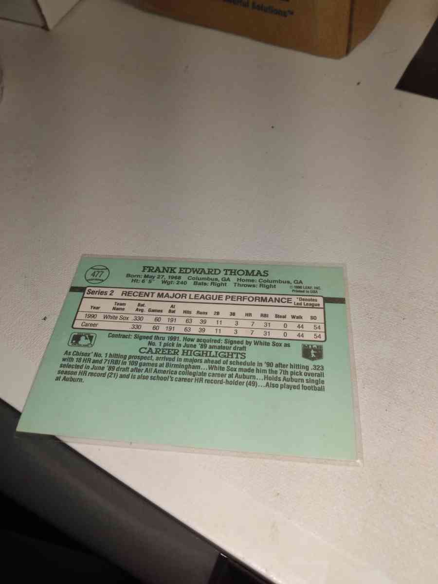 1991 donruss Frank Thomas - Alicia, Arkansas - FleaMarketBay