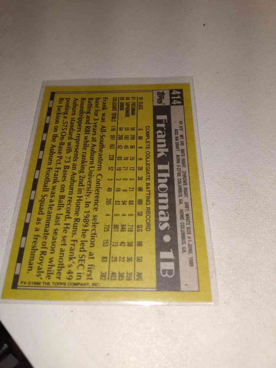 1990 Topps card number 414 Frank Thomas first draft pick - Alicia, Arkansas - FleaMarketBay