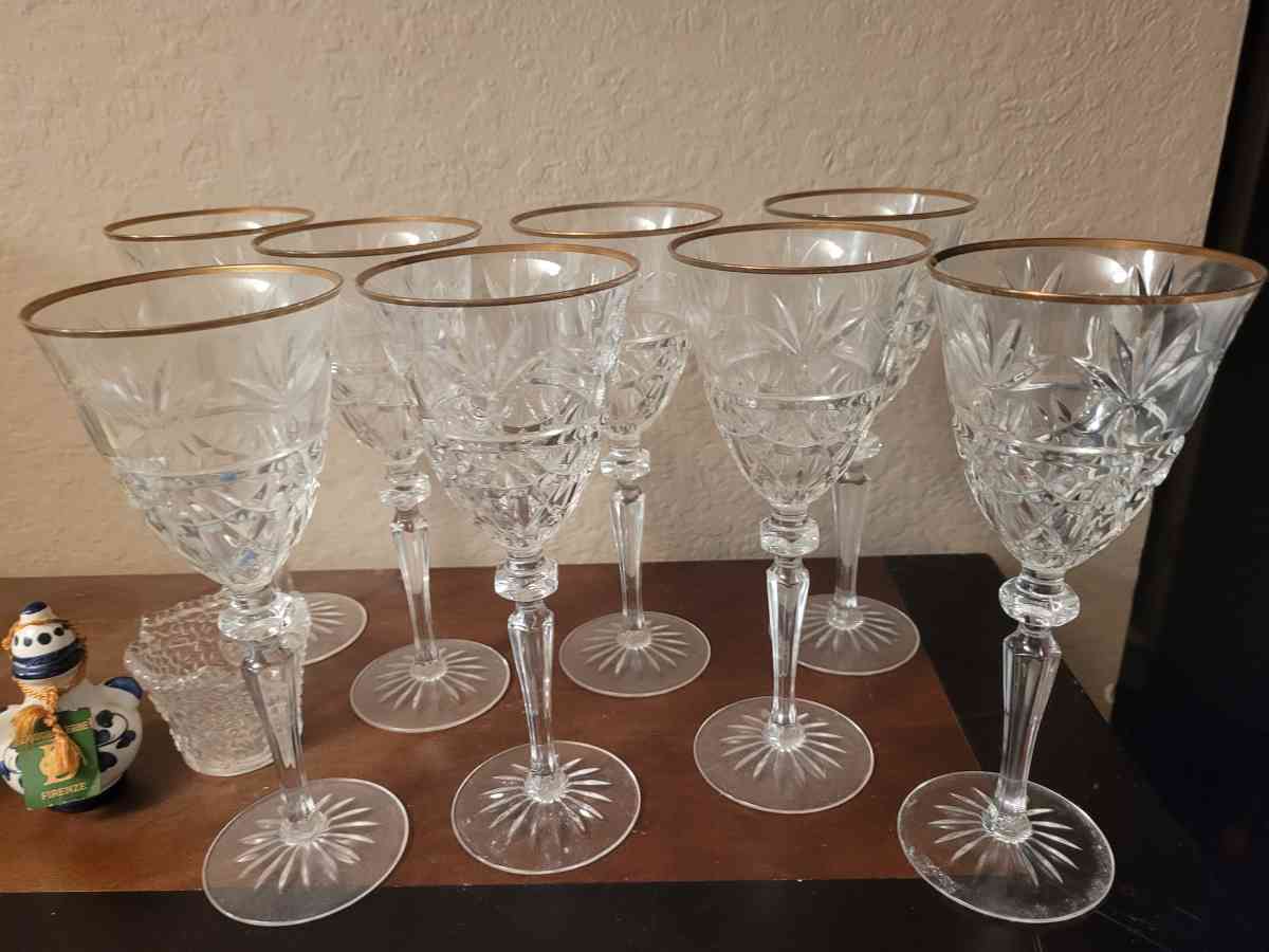 Set of 8 24K Gold Rim Cut Heavy Crystal Stemware - Mid Florida, Florida