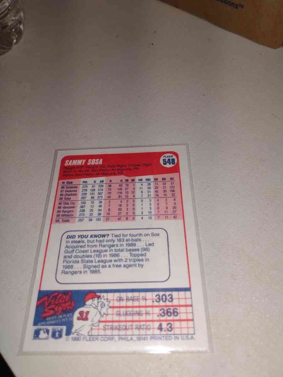 1990 Fleer Sammy Sosa rookie card - Alicia, Arkansas - FleaMarketBay